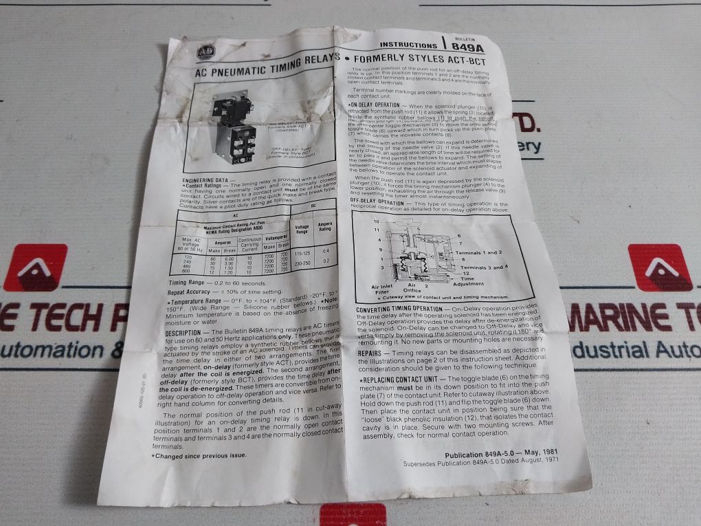 Allen-bradley 849A-zowk25 Ac Pneumatic Timing Relay