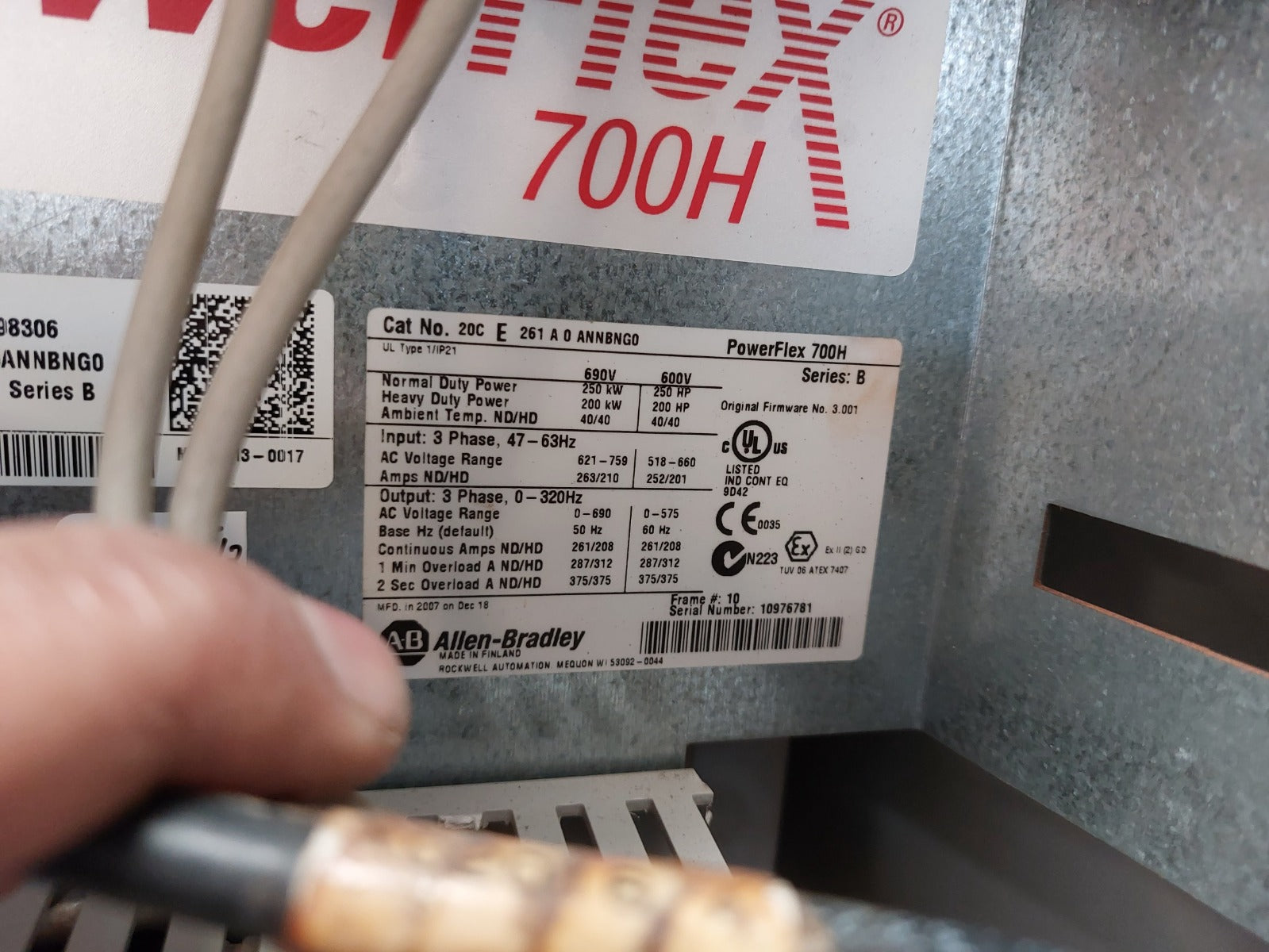 Allen-bradley Powerflex 700H 20Ce261A0Annbng0 Frequency Drive