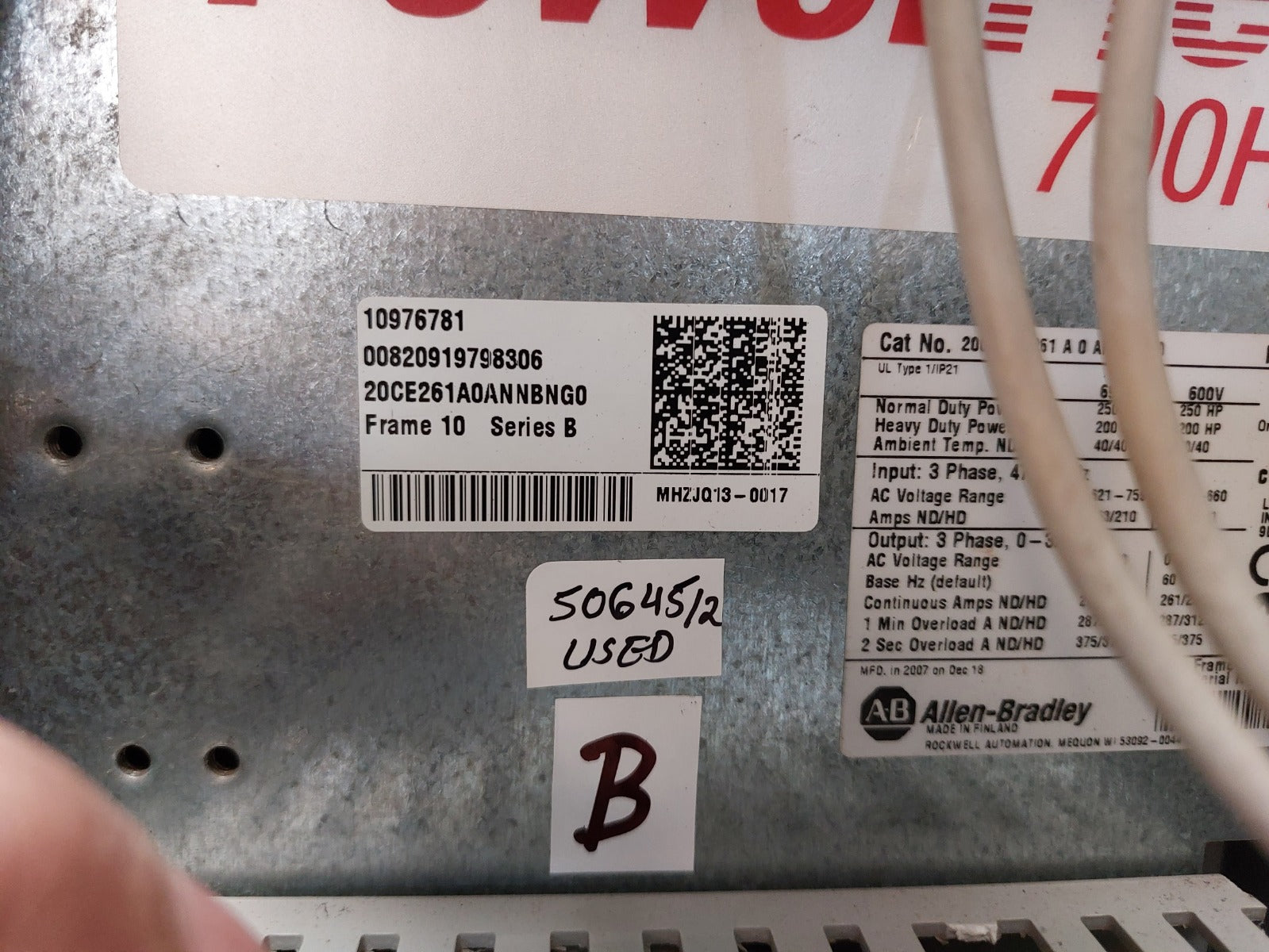 Allen-bradley Powerflex 700H 20Ce261A0Annbng0 Frequency Drive