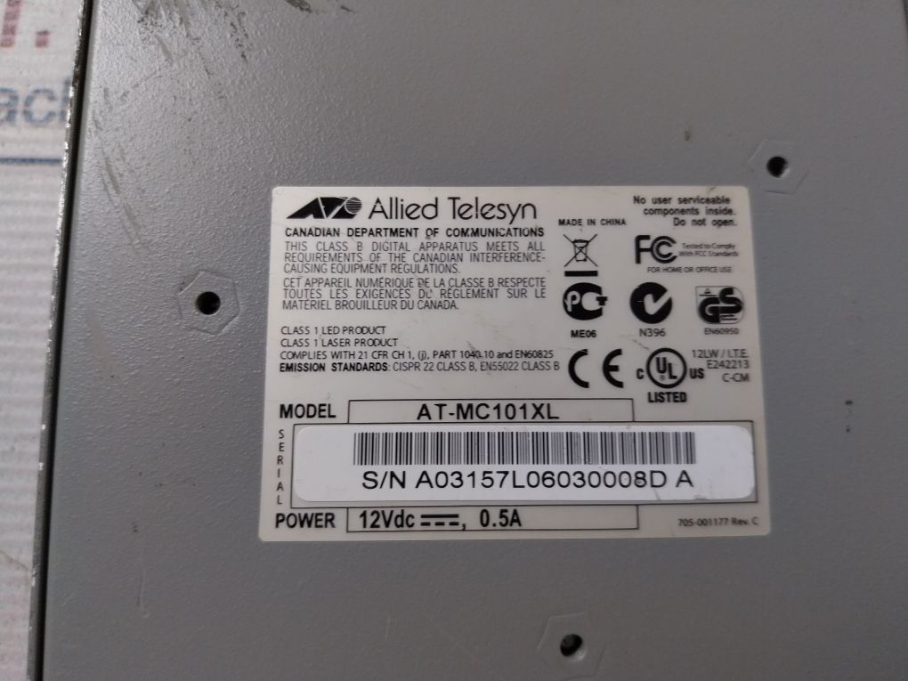 Allied Telesyn At-mc101Xl Fast Ethernet Media Converter 0.5A