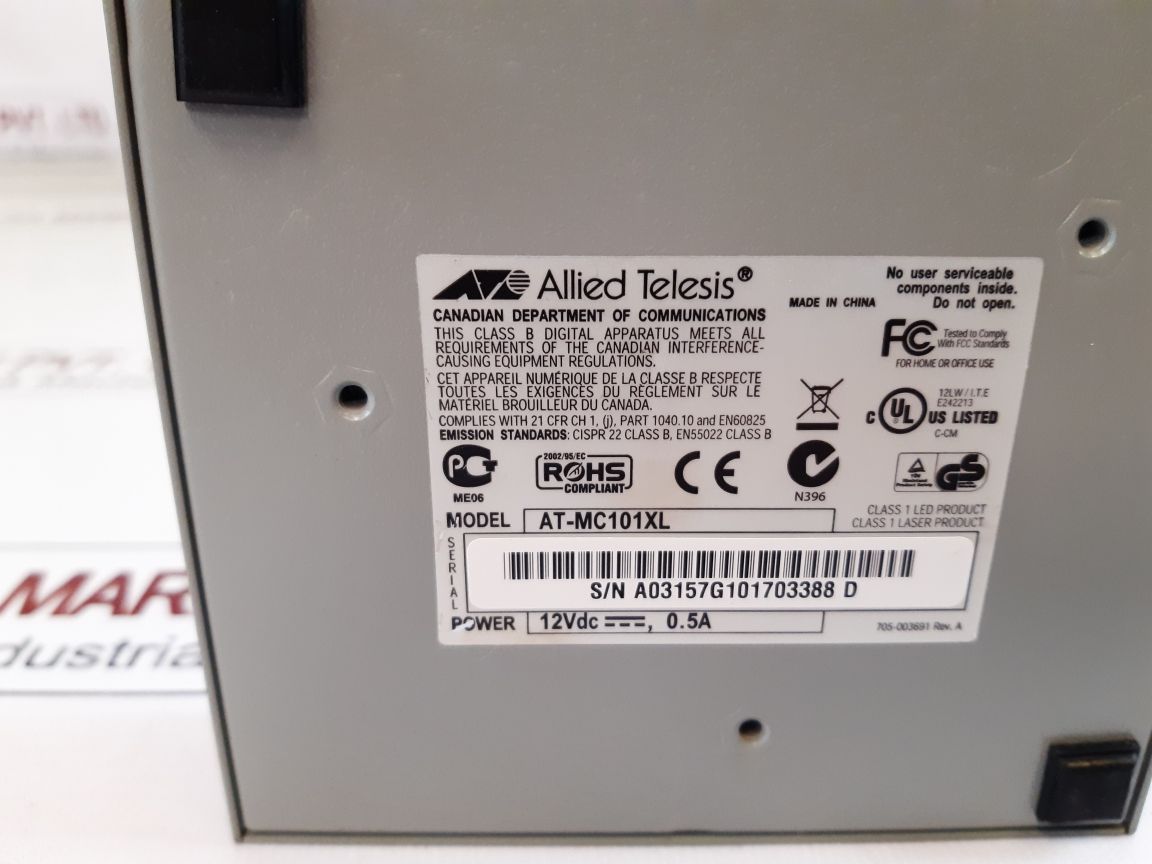 Allied Telesyn At-mc101Xl Fast Ethernet Media Converter 705-003691 Rev.A
