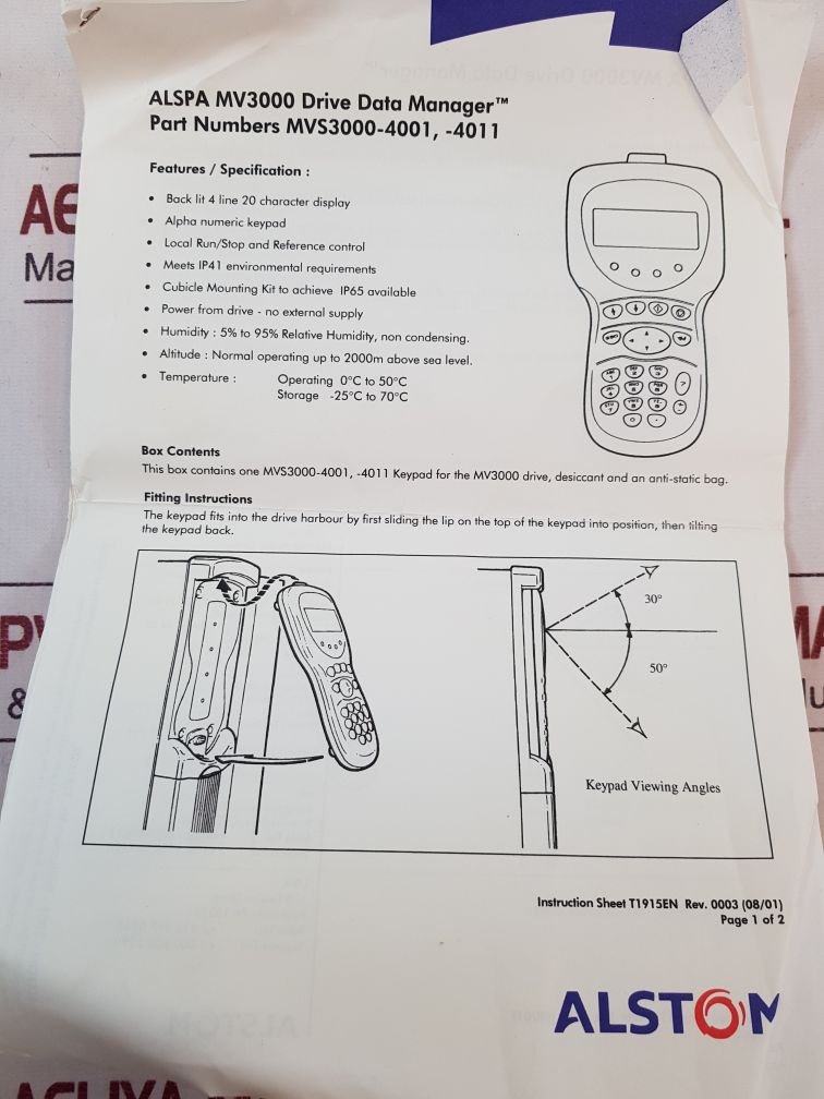 Alstom mvs3000-4001 drive data manager revision: 0001