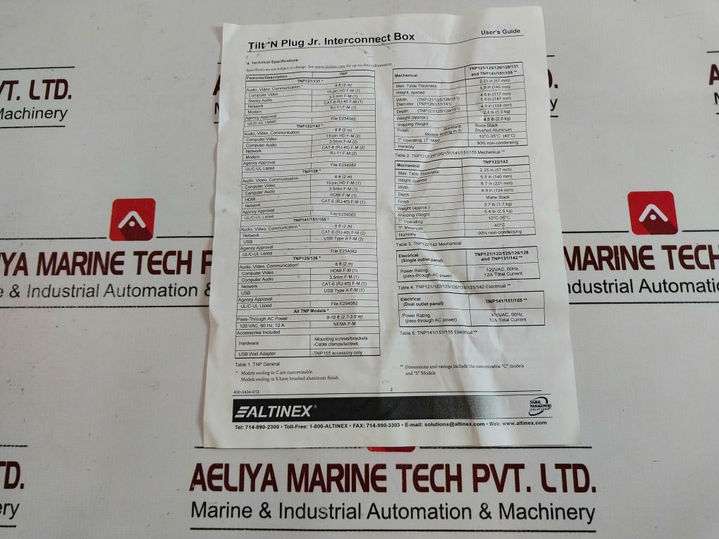 Altinex Tnp151 Tabletop Interconnect Box