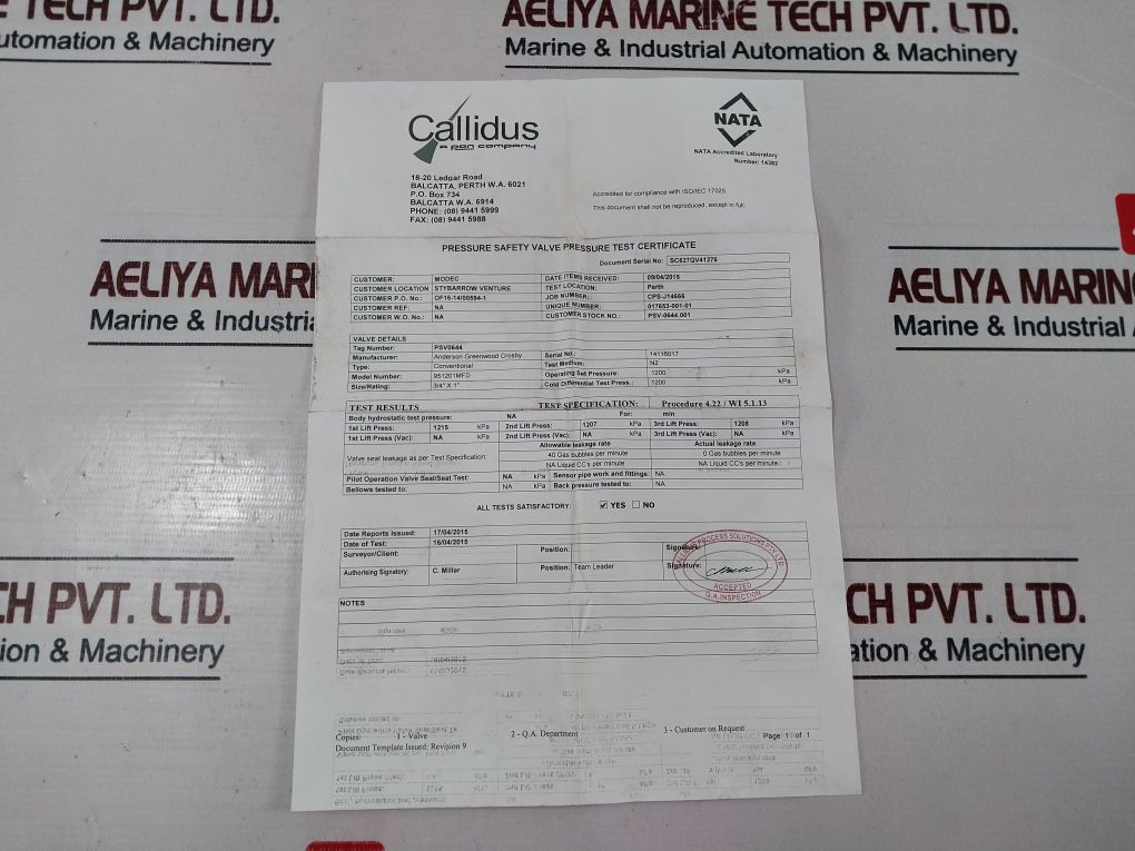 Anderson Greenwood 951201Mfd Pressure Safety Valve