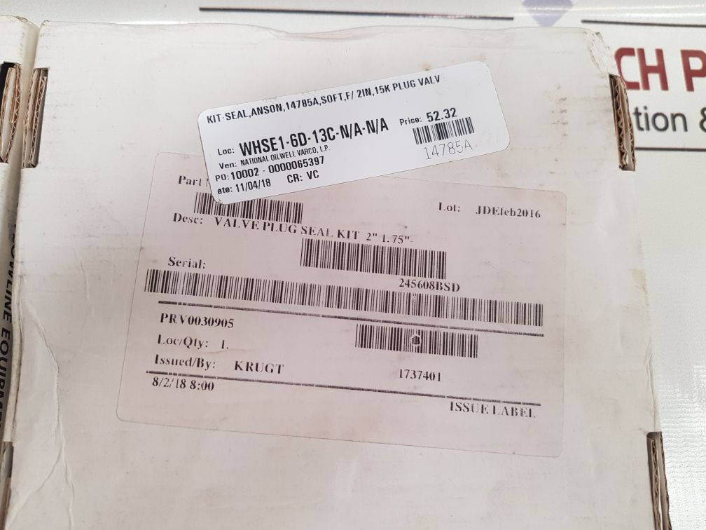 Anson Valve Plug Seal Kit Prv0030905