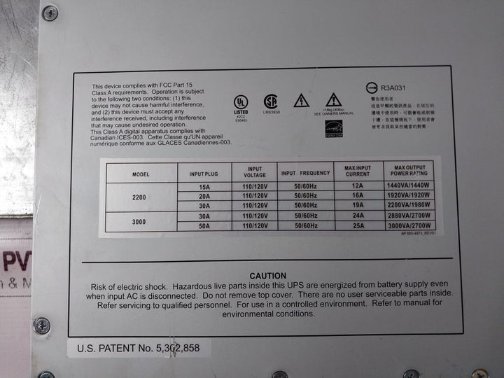 Apc Smt3000Rm2U Uninterruptible Power Supply 120V, 50/60Hz, 20A