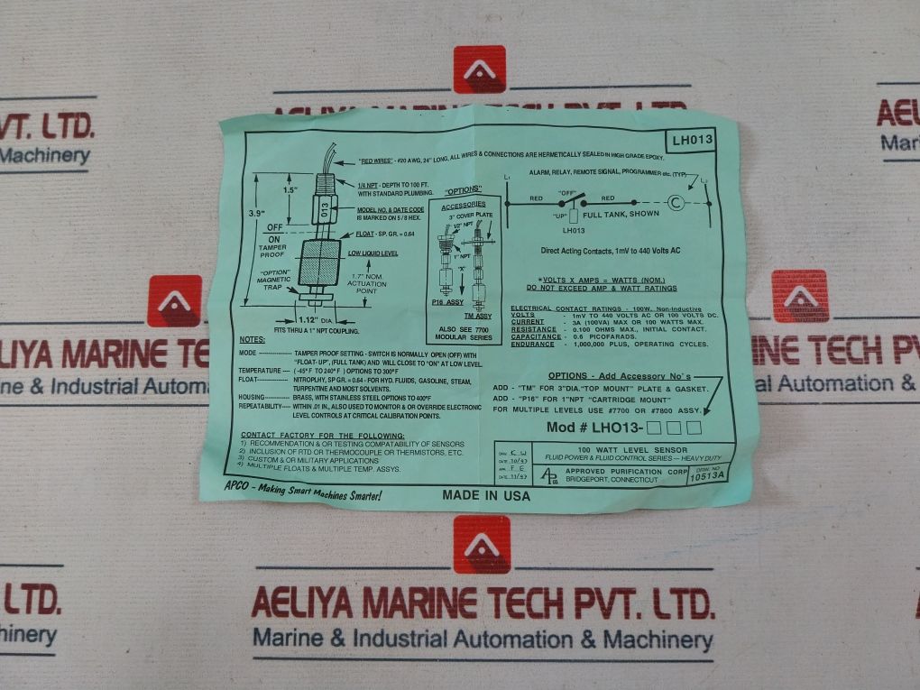 Apco 9900 Series Liquid Level Transducer