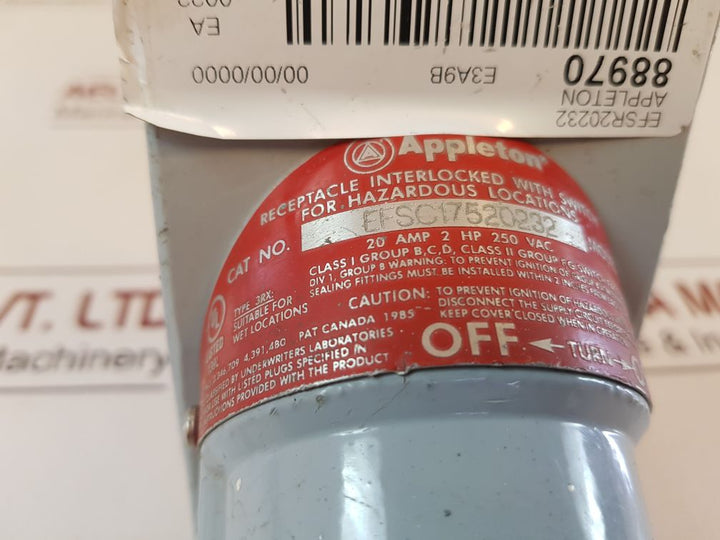 Appleton Efsc17520232 Receptacle Interlocked With Switch
