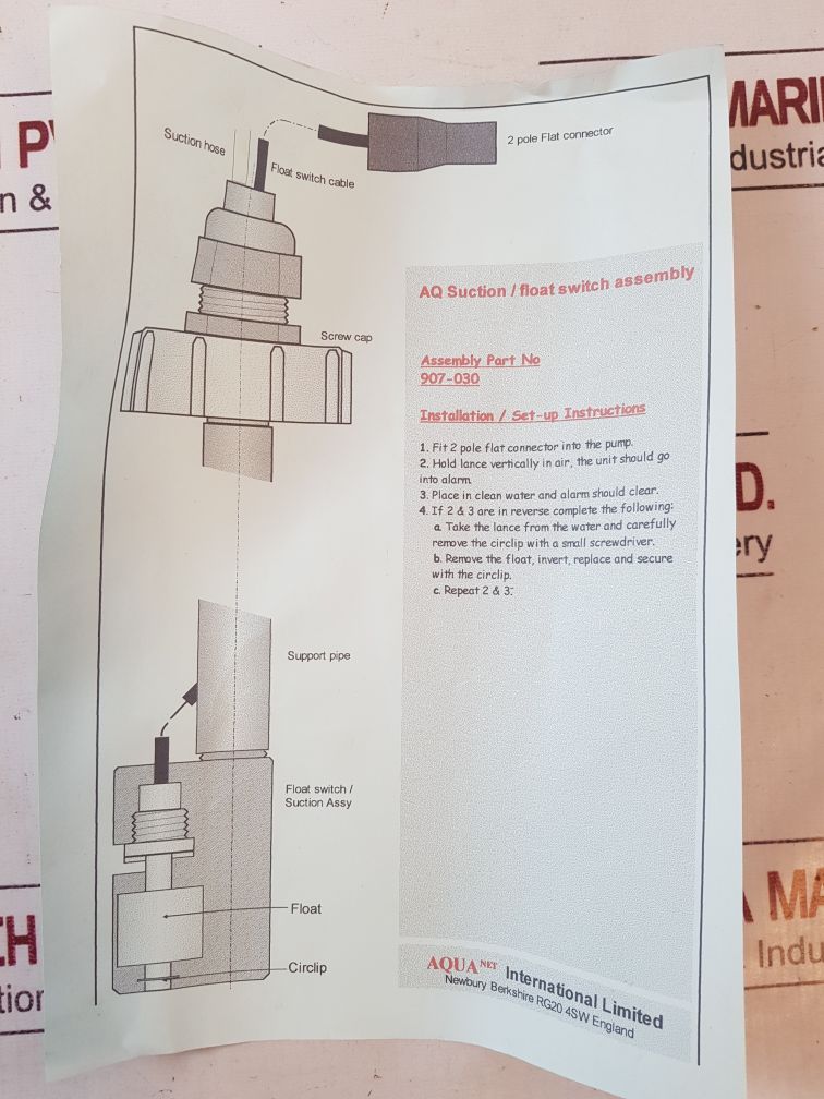 Aqua Net 907-030 Float Switch Assy
