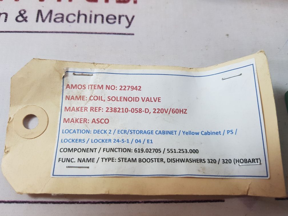 Asco 238210-058d solenoid valve coil