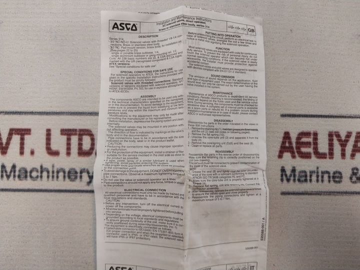 Asco E314K036S1N01F8 Direct Operated 3/2 Solenoid Valve