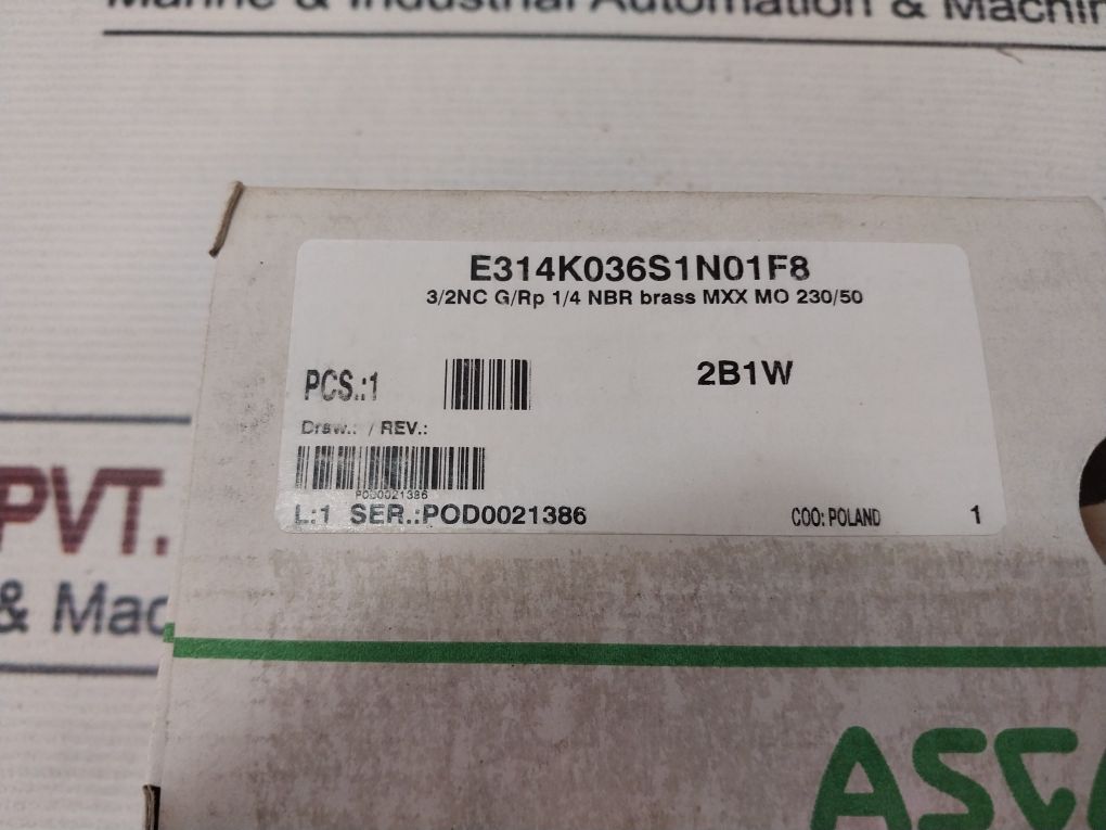 Asco E314K036S1N01F8 Direct Operated 3/2 Solenoid Valve