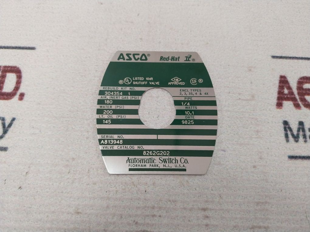 Asco Red-hat Ii 304354 Solenoid Shut-off Valve