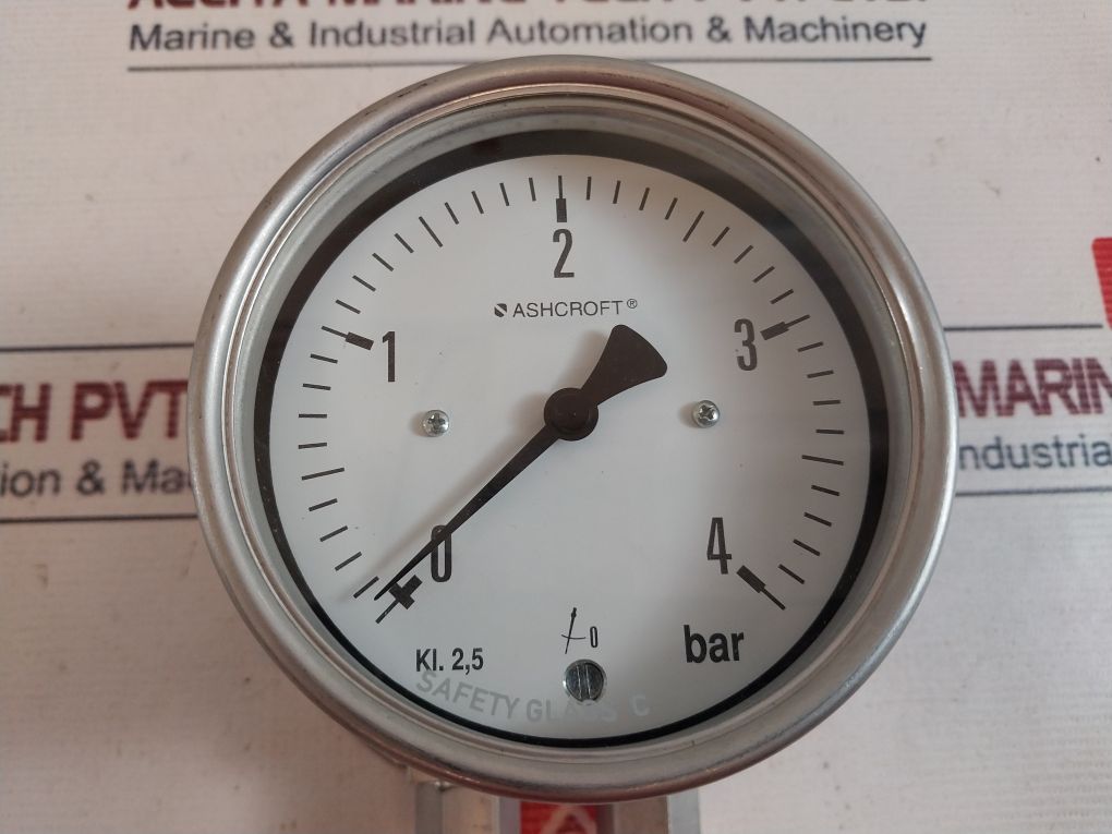 Ashcroft 100=F5502=S=25=L=0/4 Bar Pressure Gauge