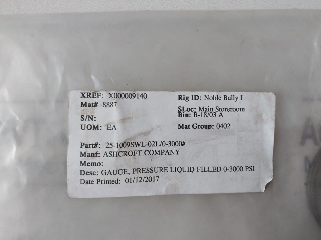 Ashcroft 25-1009Swl-02L/0-3000 Pressure Gauge