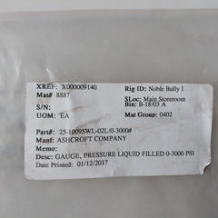 Ashcroft 25-1009Swl-02L/0-3000 Pressure Gauge
