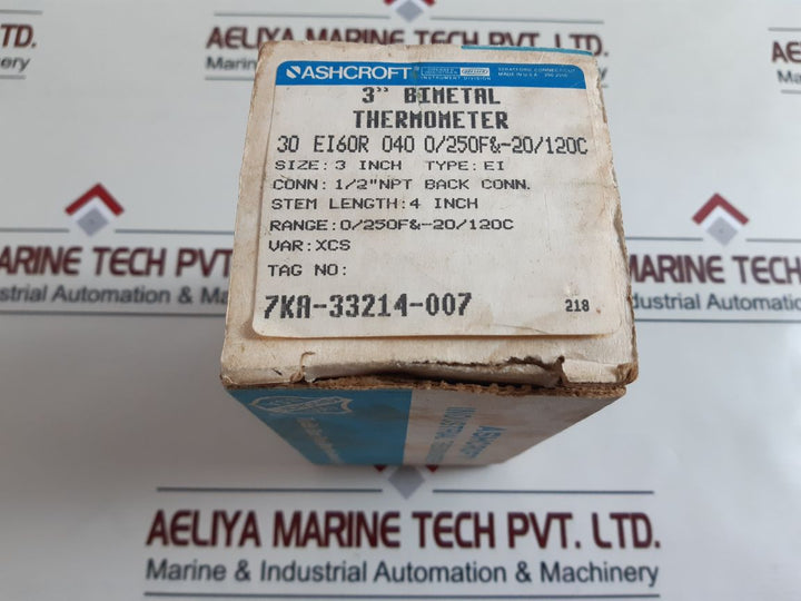 Ashcroft 3” Bi Metal Thermometer 7Ka-33214-007
