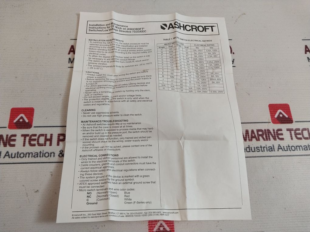 Ashcroft B424V Xfm Pressure Switch 125/250/480Vac 1/2A 125Vdc