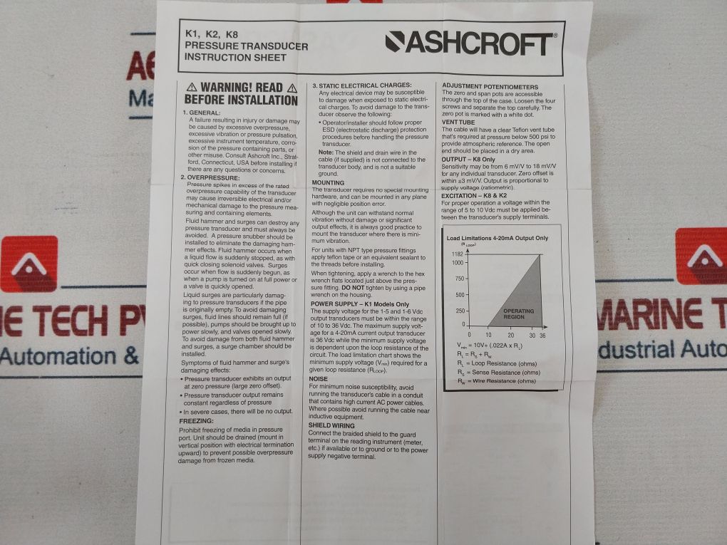 Ashcroft K17M0242C13000 Pressure Transducer Rev F E151405