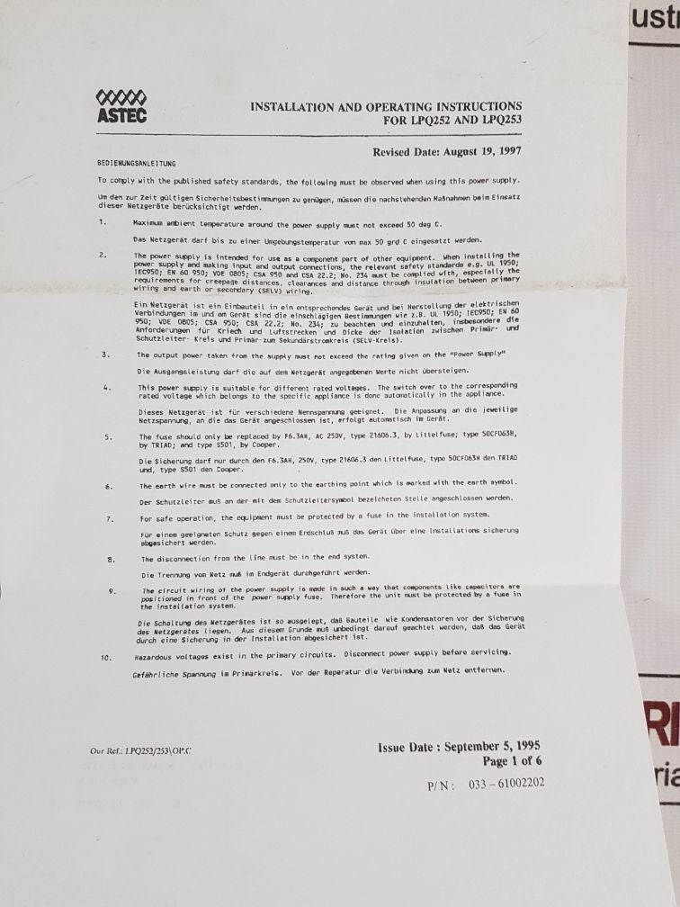 Siemens Astec Lpq252 Power Supply