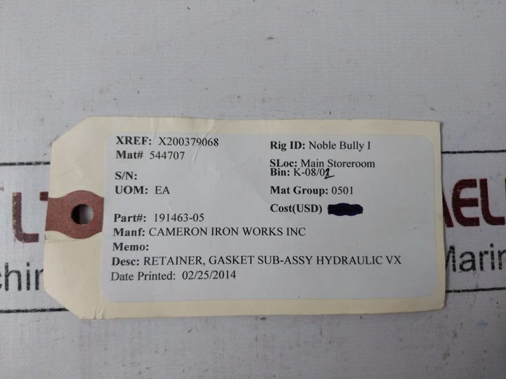 Atam 191463-05 Gasket Sub-assy Hydraulic Vx Retainer
