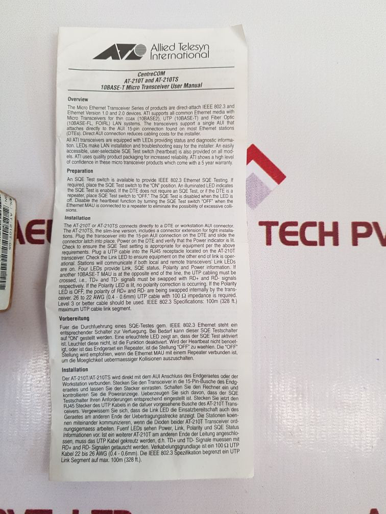 Ati Centrecom At-210T Twisted Pair Transceiver New