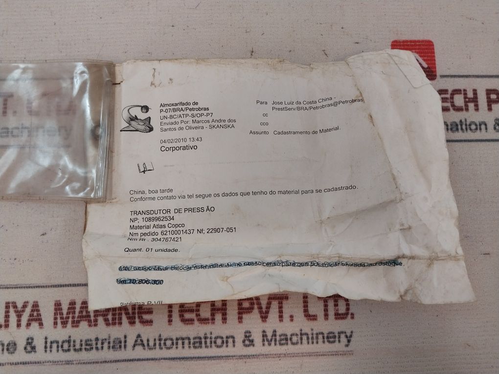 Atlas Copco 1089 9625 34 Pressure Sensor