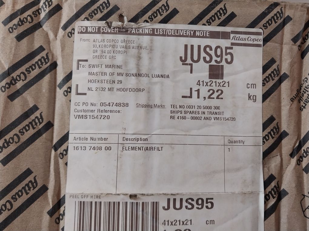 Atlas Copco 1613 7408 00 Air Filter Element