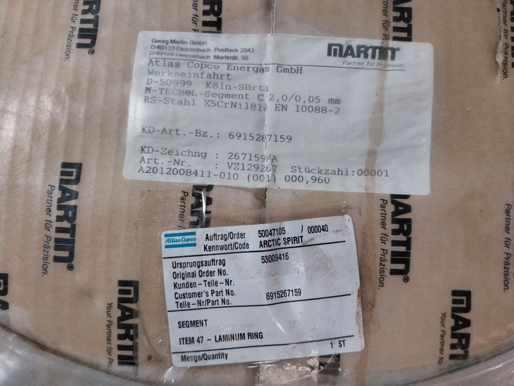 Atlas Copco Energas Martin 6915267159 Laminum Ring Rs-sthal X5Crni1810