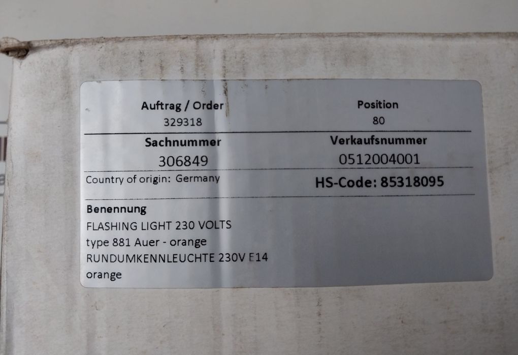 Auer 881 Orange Beacon Flashing Light 230 Volts
