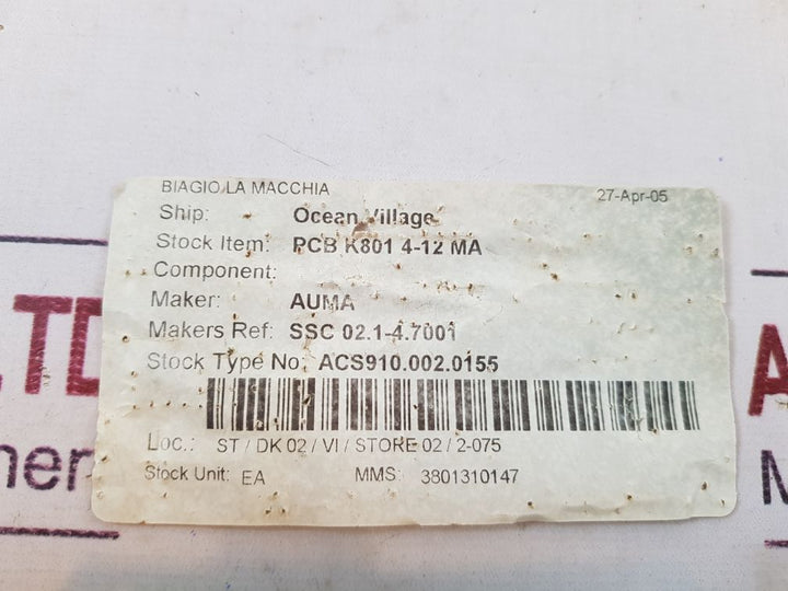 Auma Pcb K801 4-12 Ma