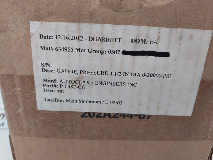 Autoclave Engineers Pressure Gauge 0-20000 Psi