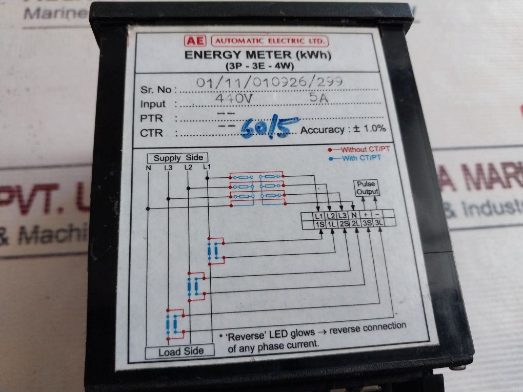 Automatic Electric 3P-3E-4W Energy Meter (Kwh) 5A