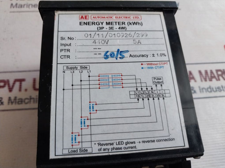 Automatic Electric 3P-3E-4W Energy Meter (Kwh) 5A