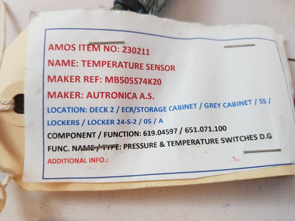 Autronica Mb505S 74 K20 Pressure & Temperature Switch