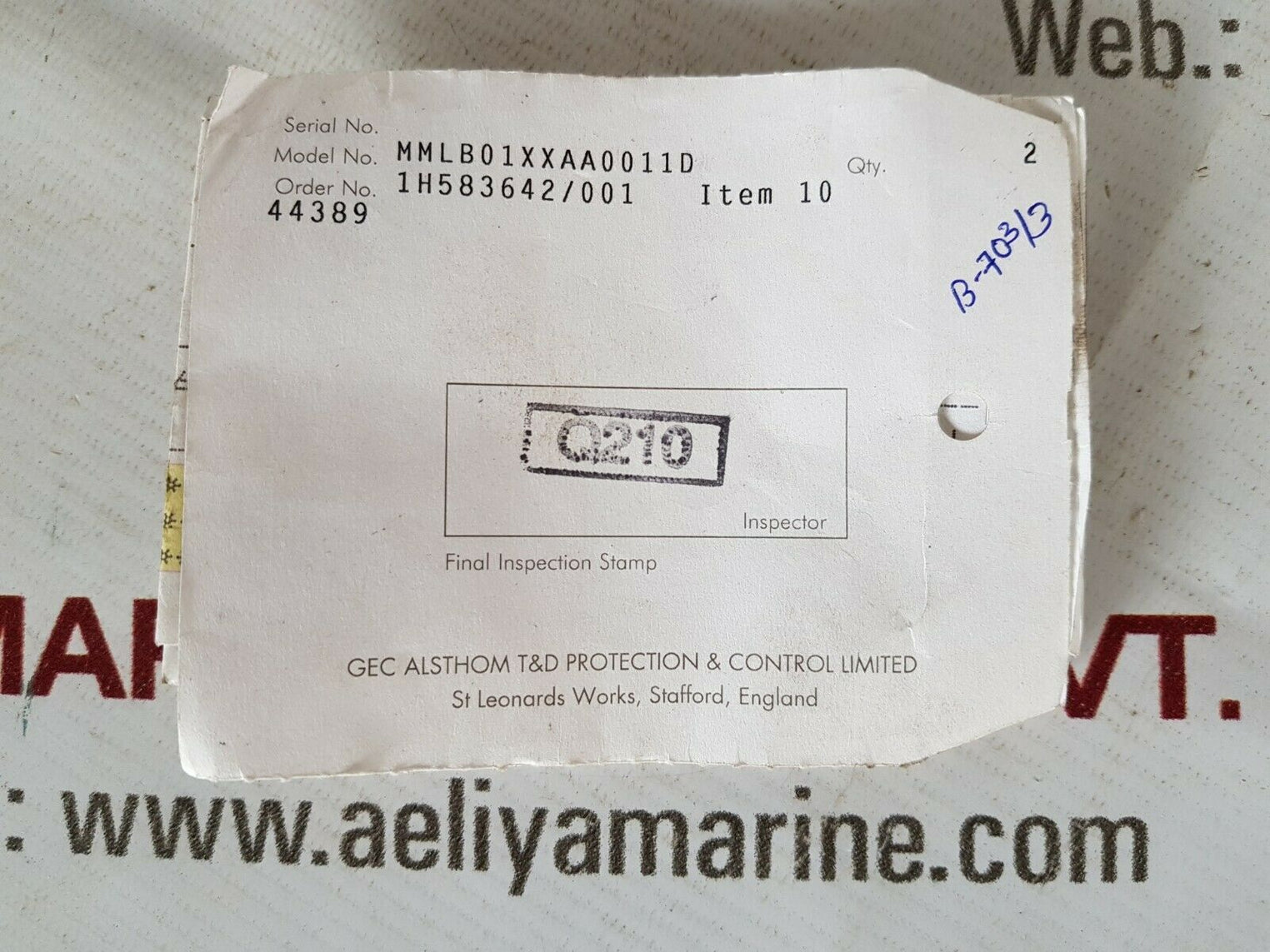 Gec alsthom mmlb01xxaa0011d test block module