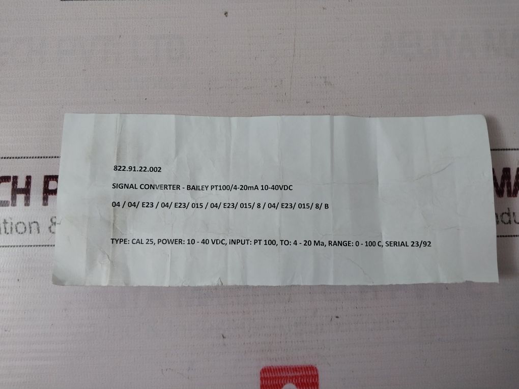 Bailey Cal 25 Signal Converter 822.91.22.002, Pt100/4-20Ma 10-40Vdc