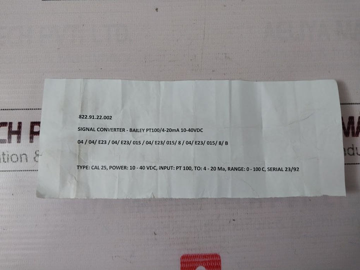 Bailey Cal 25 Signal Converter 822.91.22.002, Pt100/4-20Ma 10-40Vdc