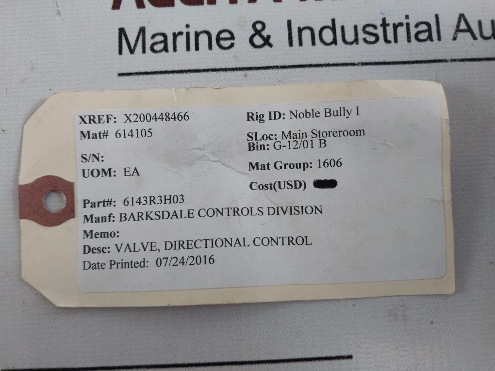 Barksdale 6143R3Ho3 Directional Control Valve