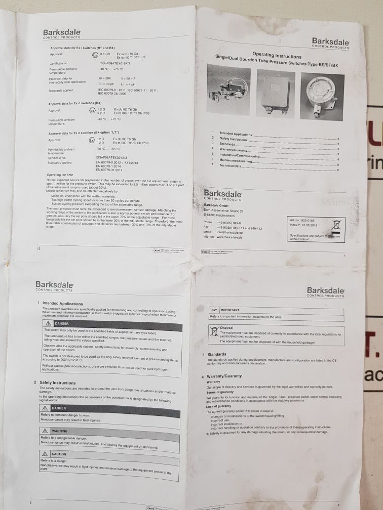 Barksdale B2T-h32Ss Pressure Switch
