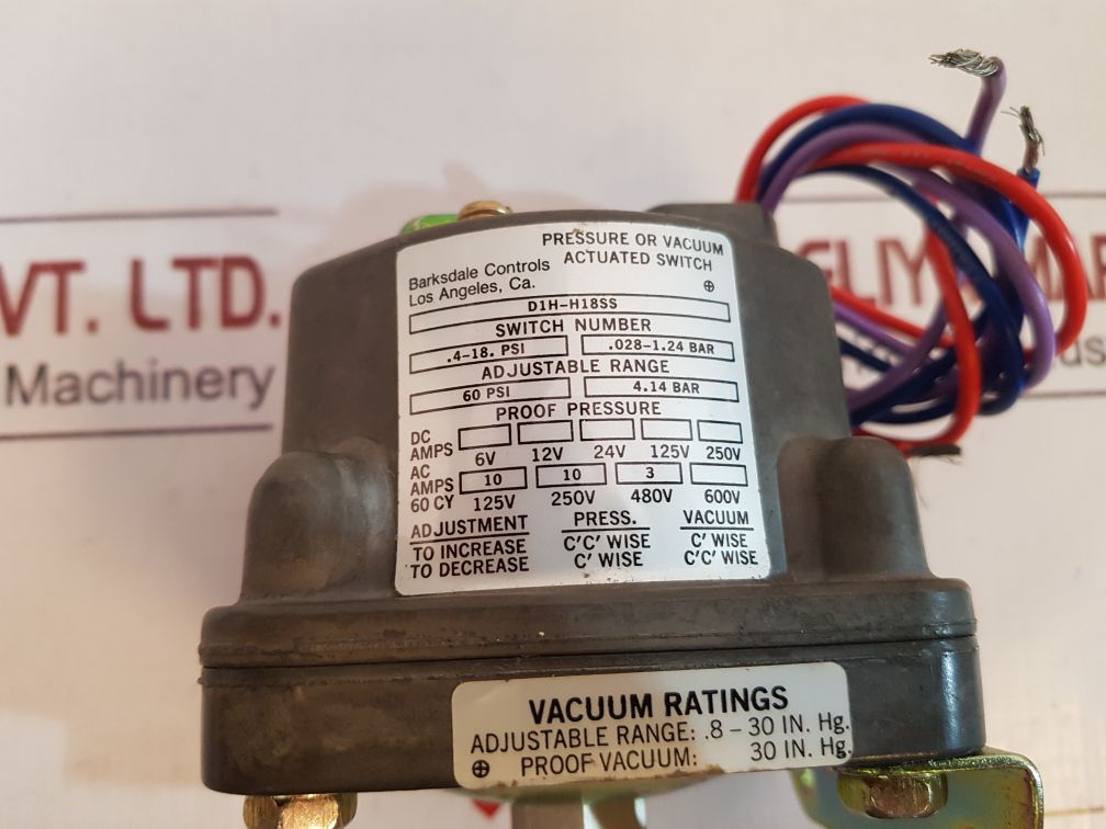 Barksdale D1H-h18Ss Pressure Or Vacuum Actuated Switch