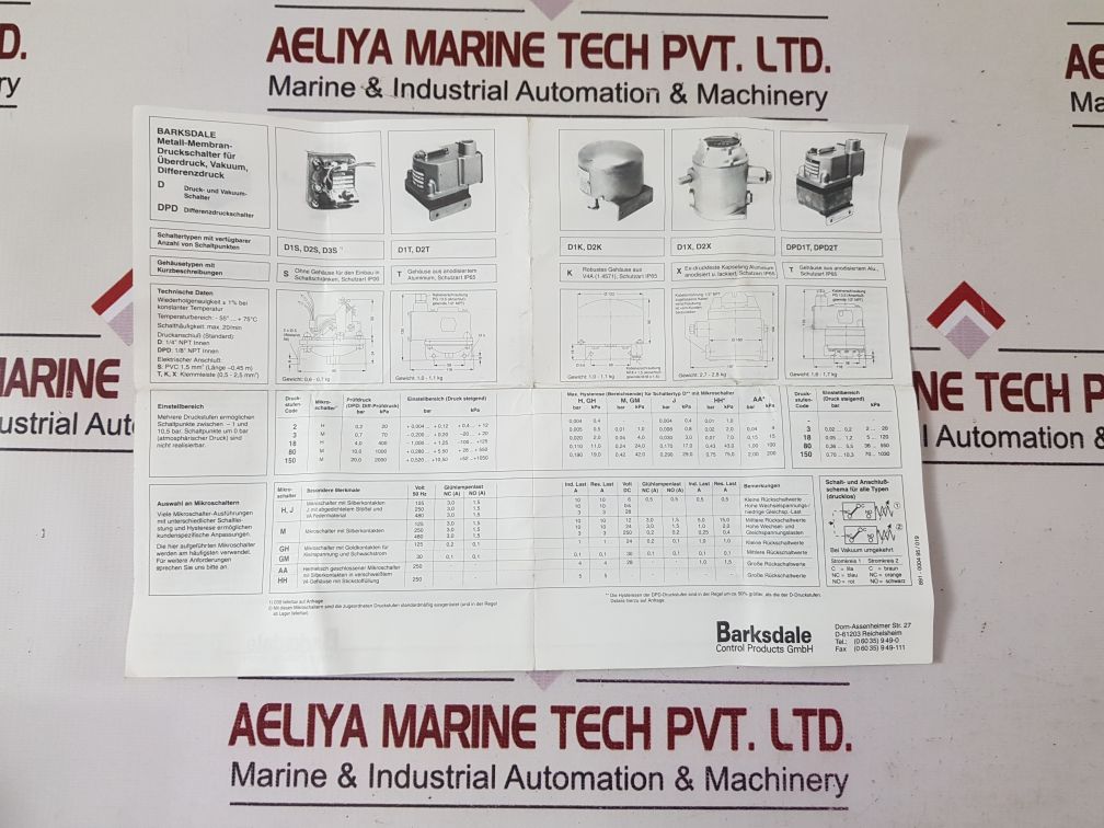 Barksdale d2t-h18ss pressure switch