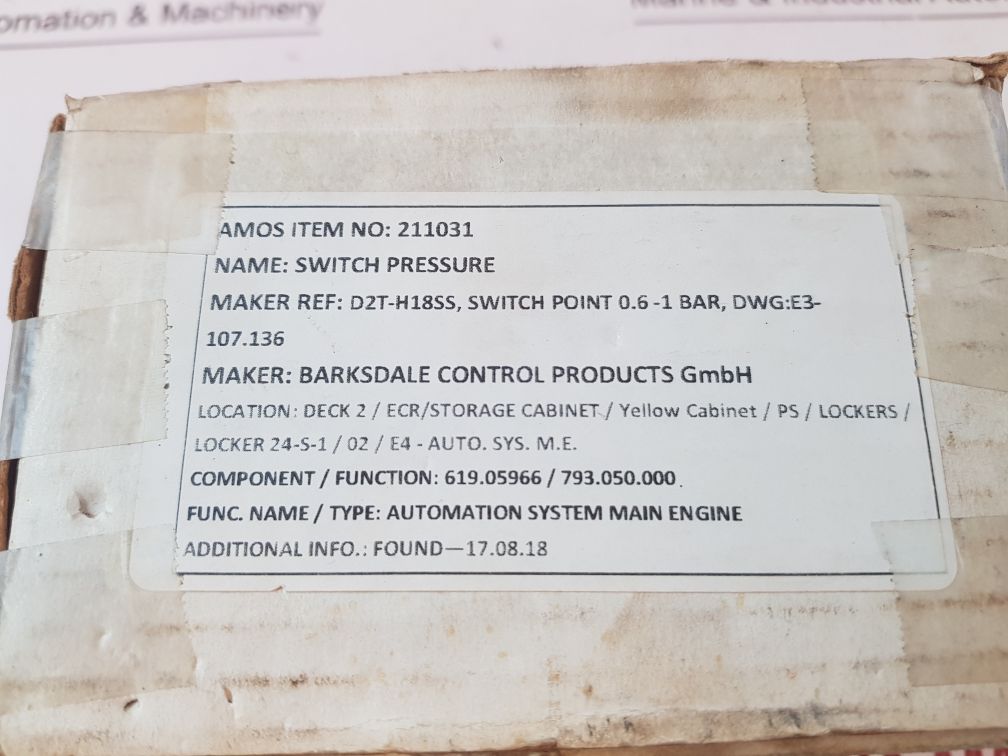 Barksdale d2t-h18ss pressure switch