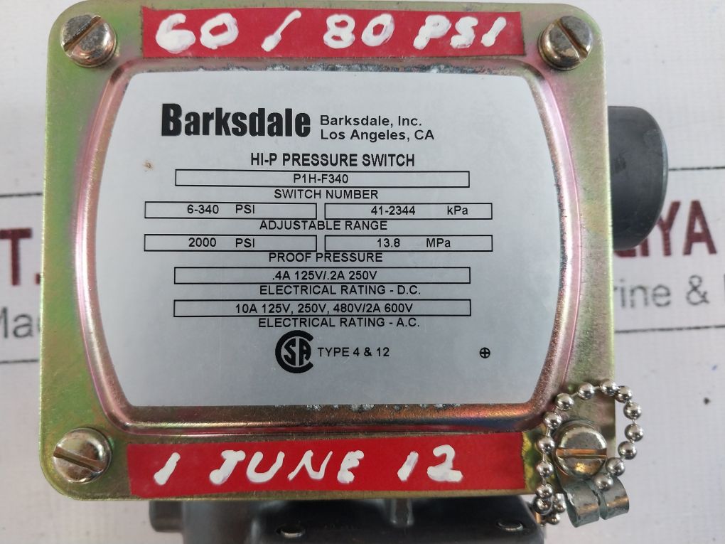 Barksdale P1H-f340 Pressure Switch