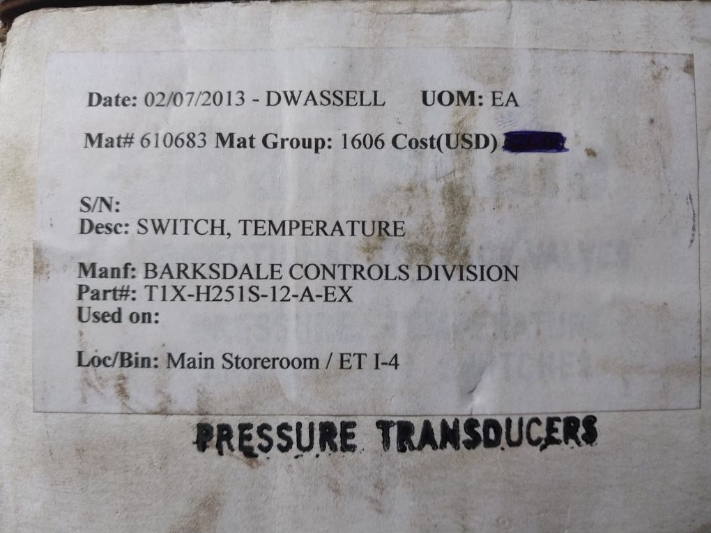 Barksdale T1X-h251S-12-a-ex Temperature Switch