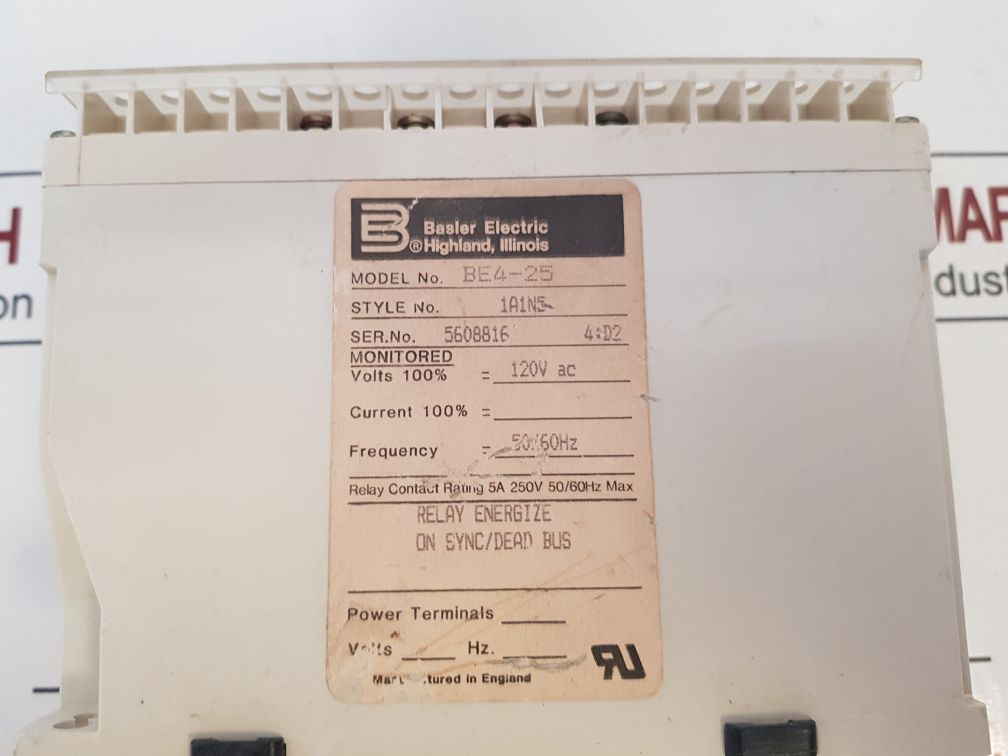 Basler Electric Be4-25 Relay Style 1A1N5 120Vac
