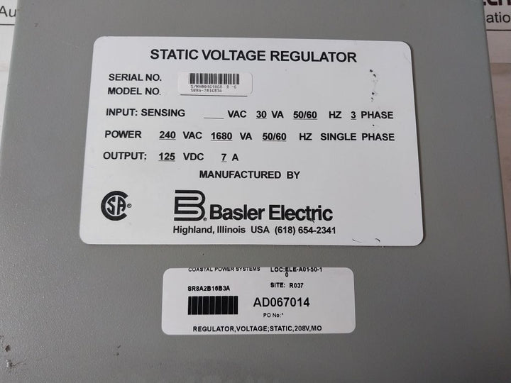 Basler Electric Sr8A-2B16B3A Static Voltage Regulator