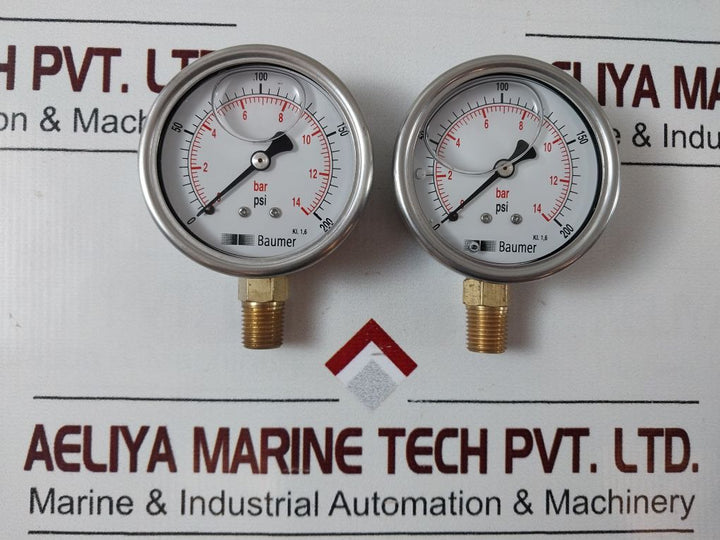 Baumer En837 Kl. 1,6 Prassure Gauge 0 To 200 Psi ,0 To 14 Bar