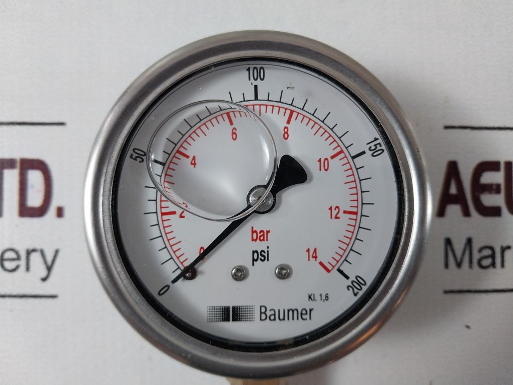 Baumer En837 Kl. 1,6 Prassure Gauge 0 To 200 Psi ,0 To 14 Bar