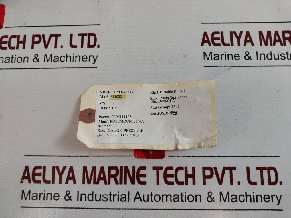 Baumer En 837-1 Pressure Gauge With Rosemount C306111125-0000 Valve